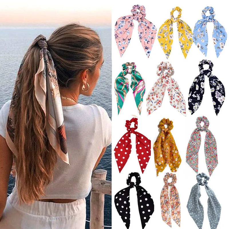 🎀 Leopard Satin Bow Ponytail Scarf – Long Ribbon Hair Tie Scrunchie