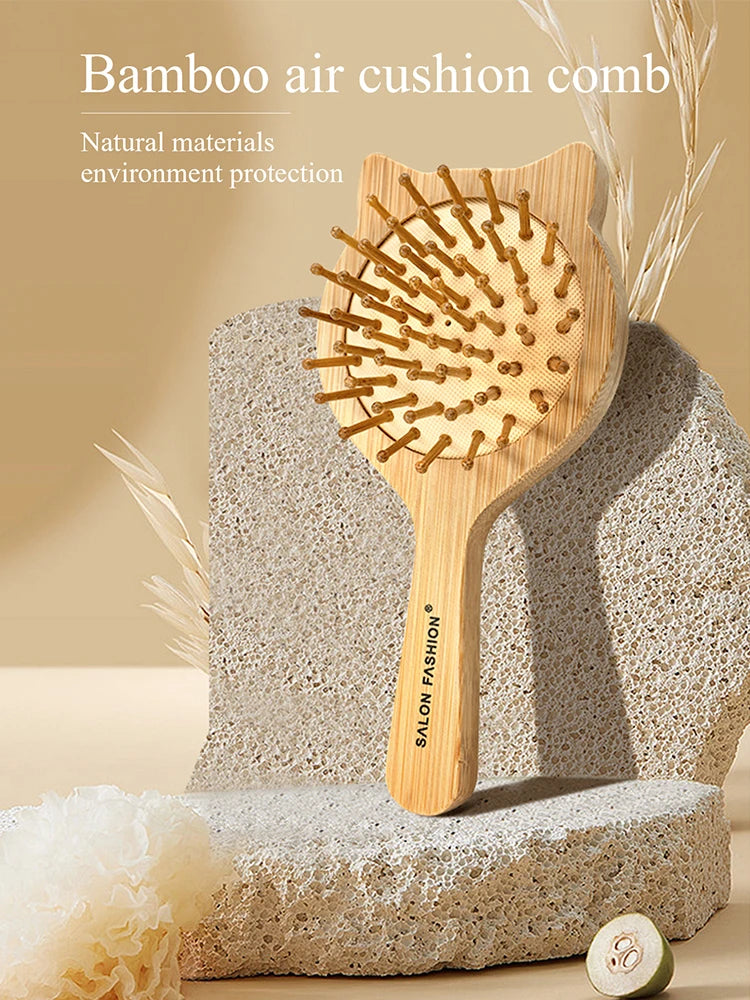 Natural Bamboo Hair Brush – Wooden Anti-Static Detangler & Scalp Massage Comb
