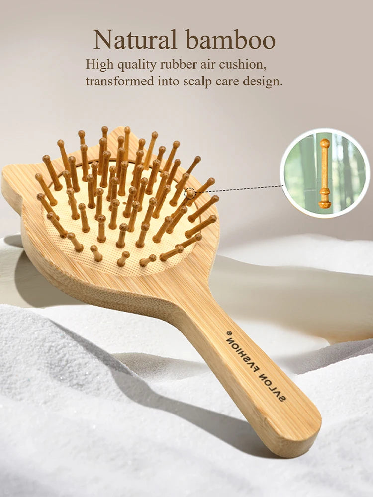 Natural Bamboo Hair Brush – Wooden Anti-Static Detangler & Scalp Massage Comb