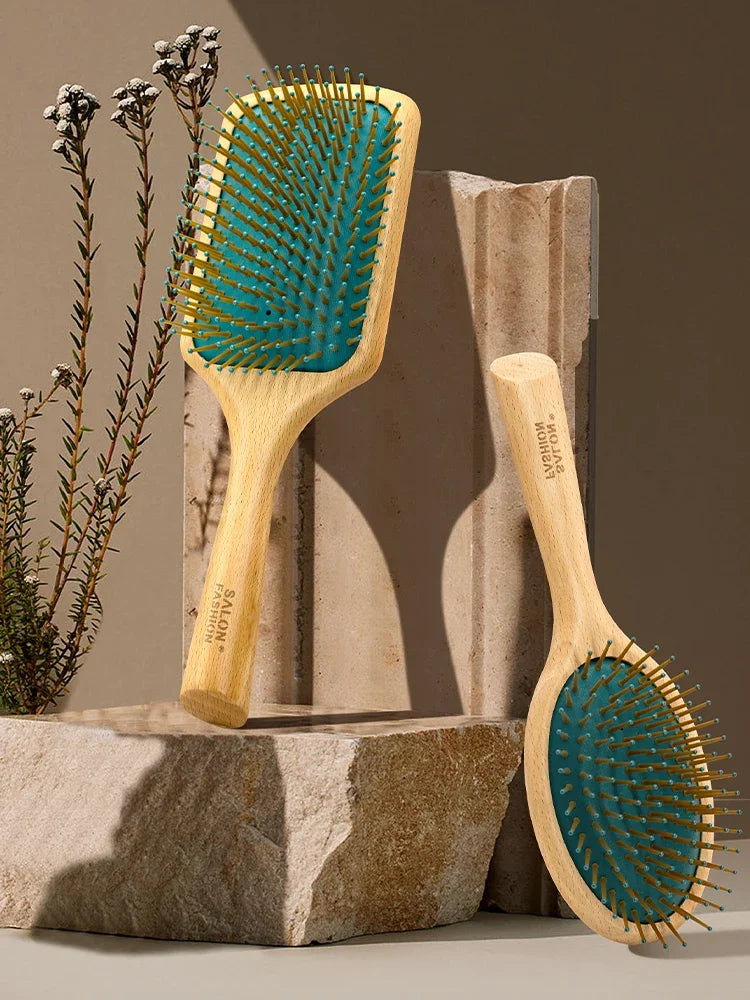 Natural Bamboo Hair Brush – Wooden Anti-Static Detangler & Scalp Massage Comb