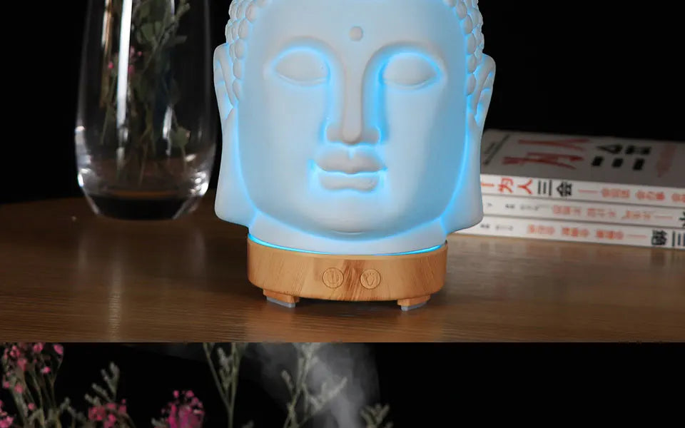Buddha Head Essential Oil Diffuser – 100ml Aromatherapy Ultrasonic Humidifier with LED Night Light