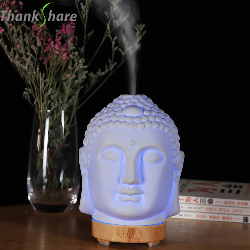 Buddha Head Essential Oil Diffuser – 100ml Aromatherapy Ultrasonic Humidifier with LED Night Light