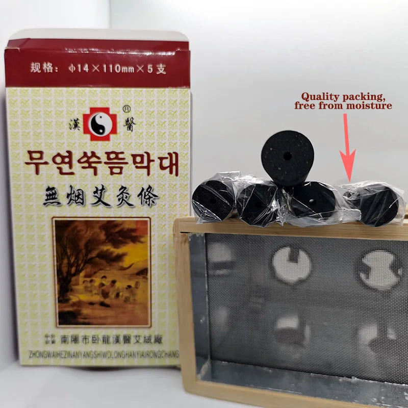 5Pcs 14*115mm Smokeless Moxa Sticks Moxibustion Roll Chinese Medicines Moxas Therapy Acupuncture Massage Warm Uterus Health