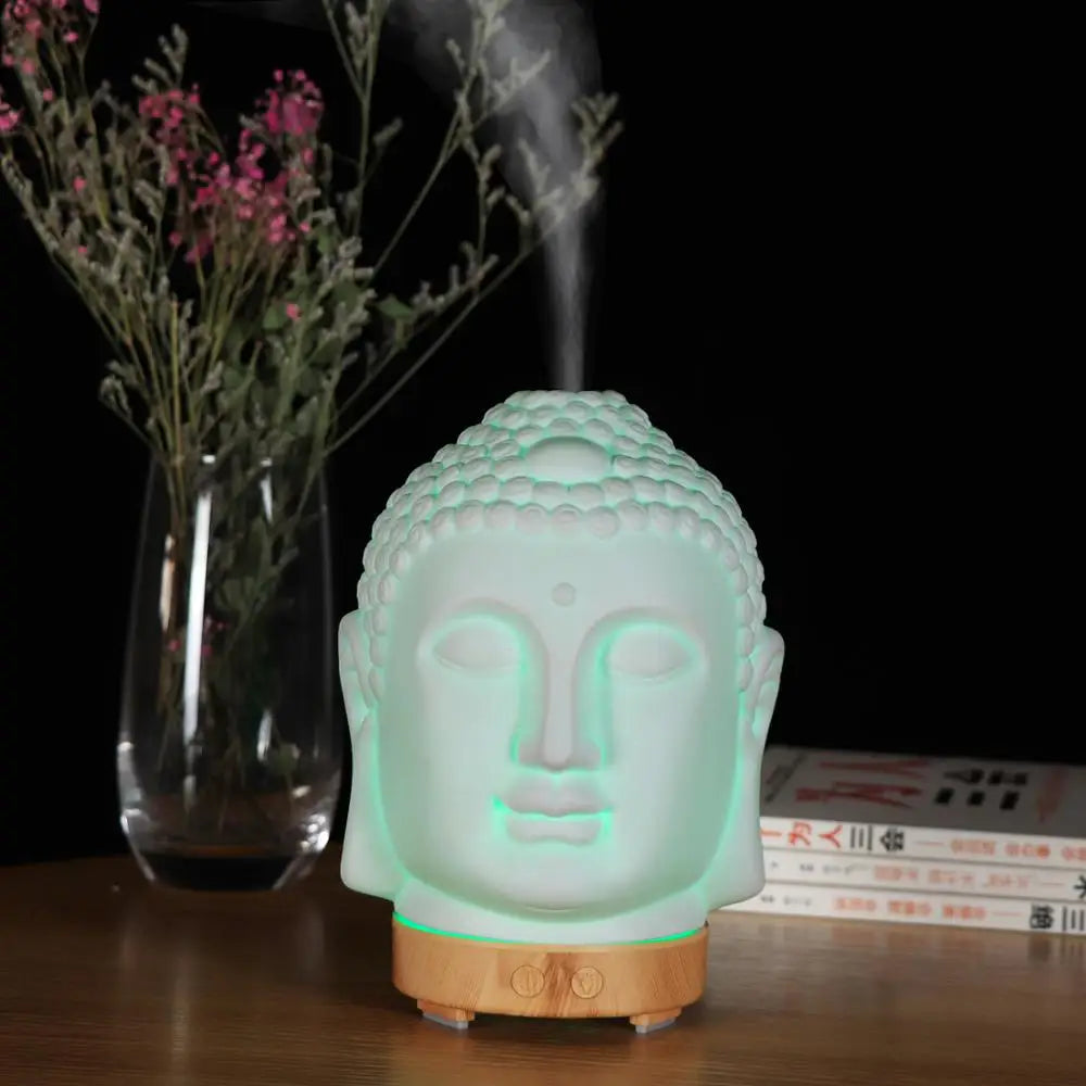 Buddha Head Essential Oil Diffuser – 100ml Aromatherapy Ultrasonic Humidifier with LED Night Light