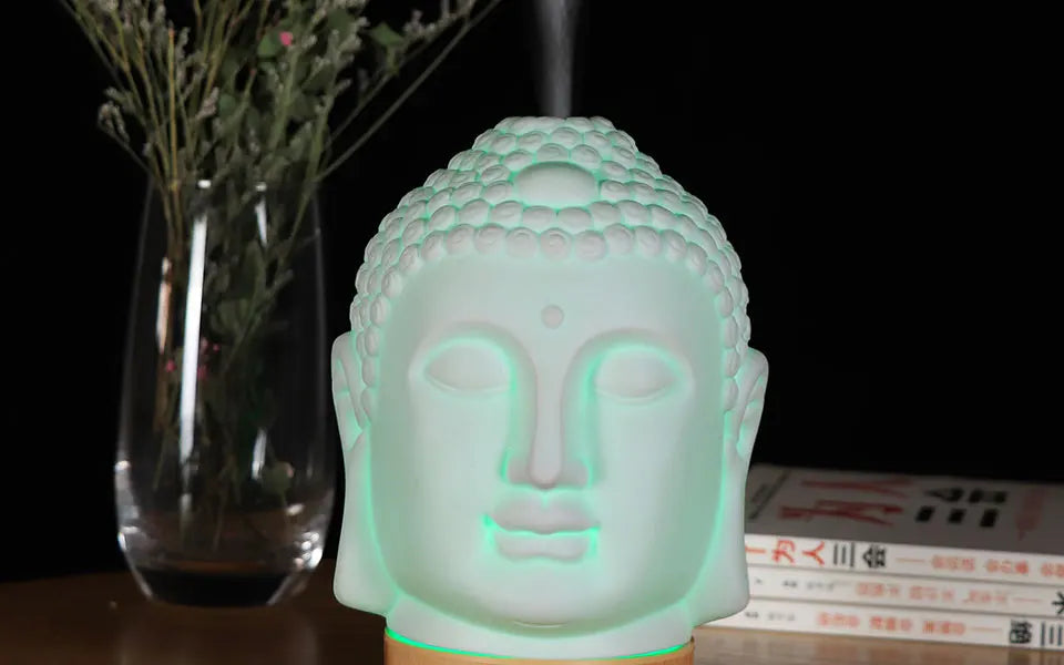 Buddha Head Essential Oil Diffuser – 100ml Aromatherapy Ultrasonic Humidifier with LED Night Light