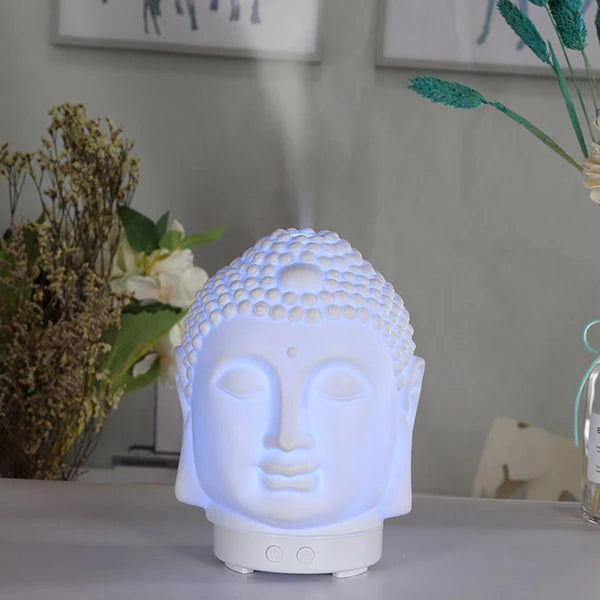 Buddha Head Essential Oil Diffuser – 100ml Aromatherapy Ultrasonic Humidifier with LED Night Light