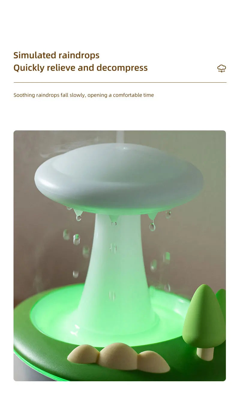Mushroom Raindrop Aroma Diffuser – Night Light Essential Oil Humidifier for Home