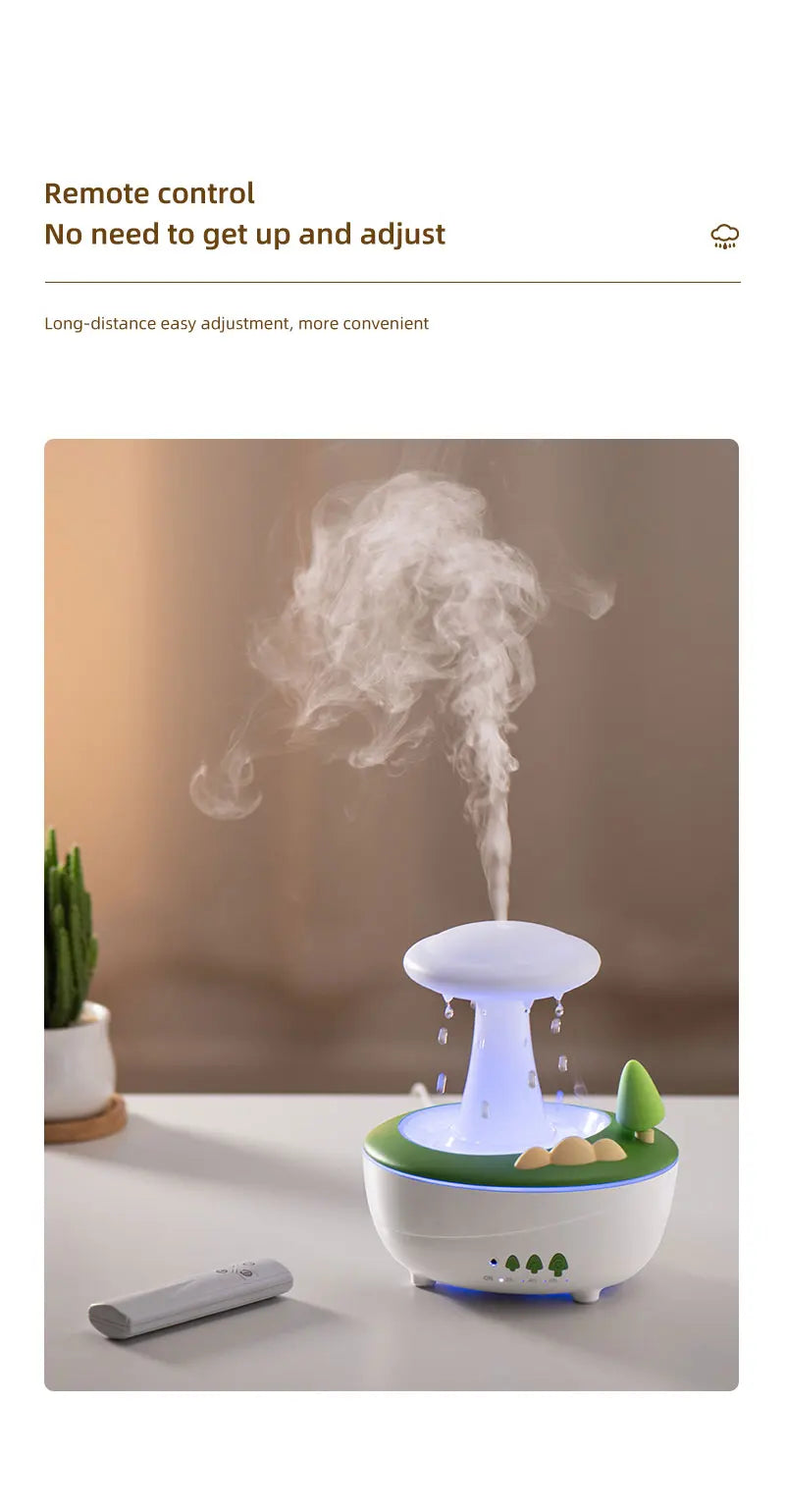Mushroom Raindrop Aroma Diffuser – Night Light Essential Oil Humidifier for Home