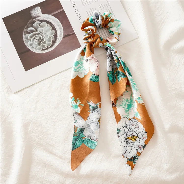 🎀 Leopard Satin Bow Ponytail Scarf – Long Ribbon Hair Tie Scrunchie