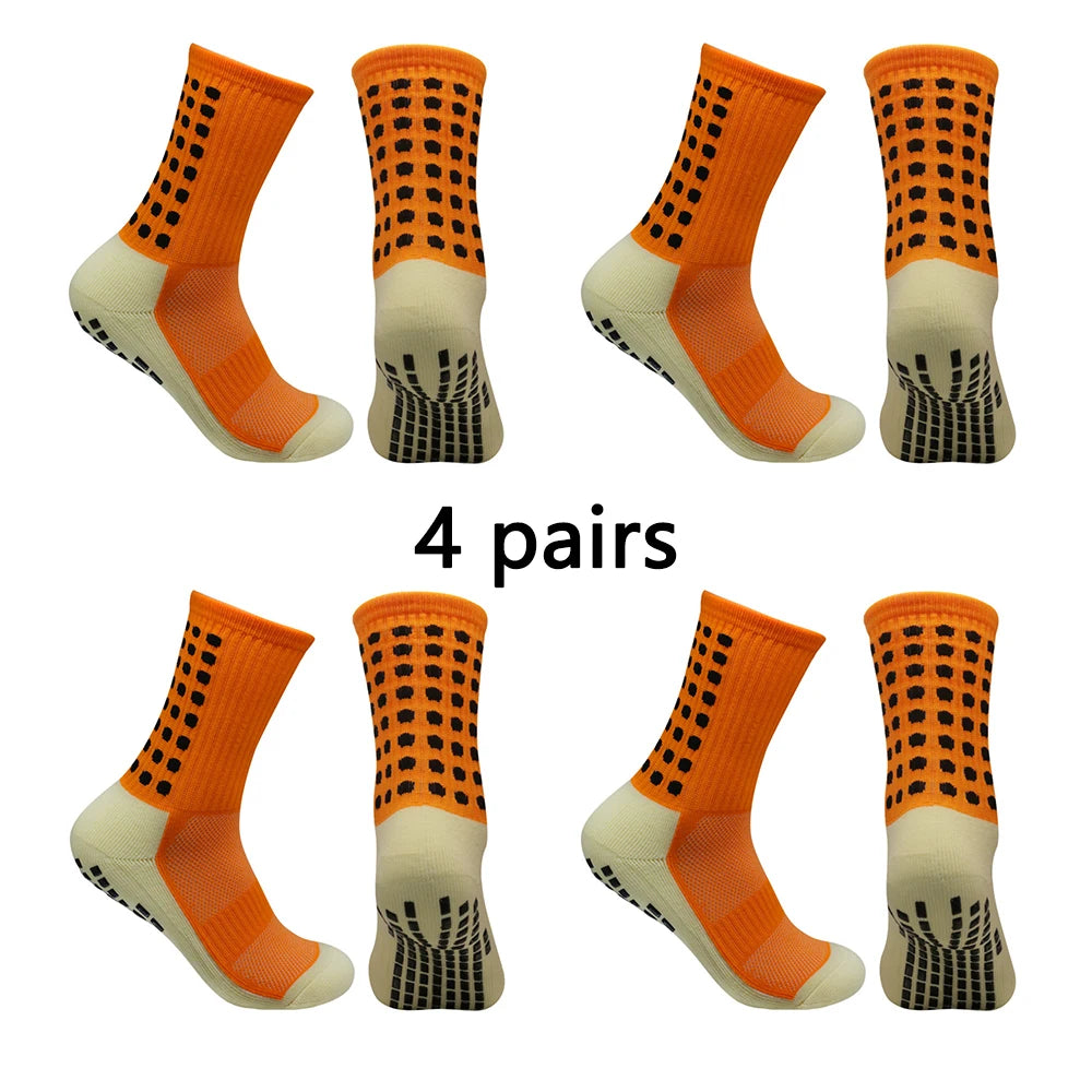 4 Pairs Men’s Soccer Grip Socks – Anti-Slip Football Training & Basketball Sports Socks