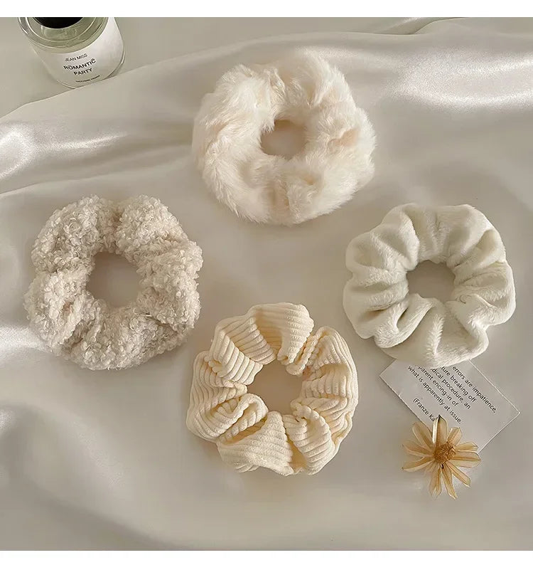 7pcs Fuzzy Knit Scrunchies – Soft Elastic Hair Bands for Girls