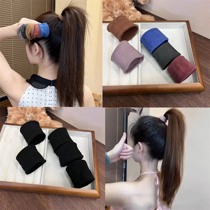 💫 4pcs Thick Hair Band Set – Solid Widen Ponytail Rubber Scrunchies