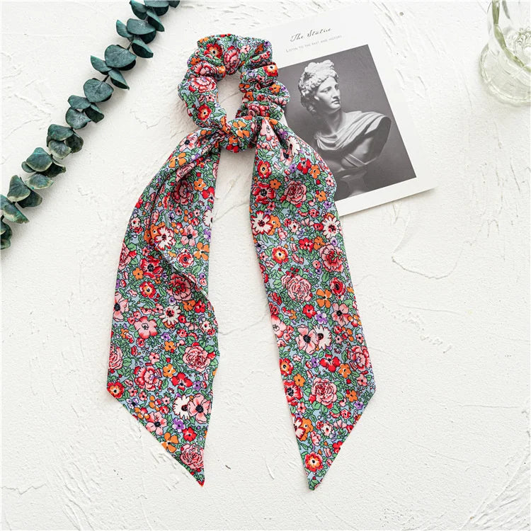 🎀 Leopard Satin Bow Ponytail Scarf – Long Ribbon Hair Tie Scrunchie