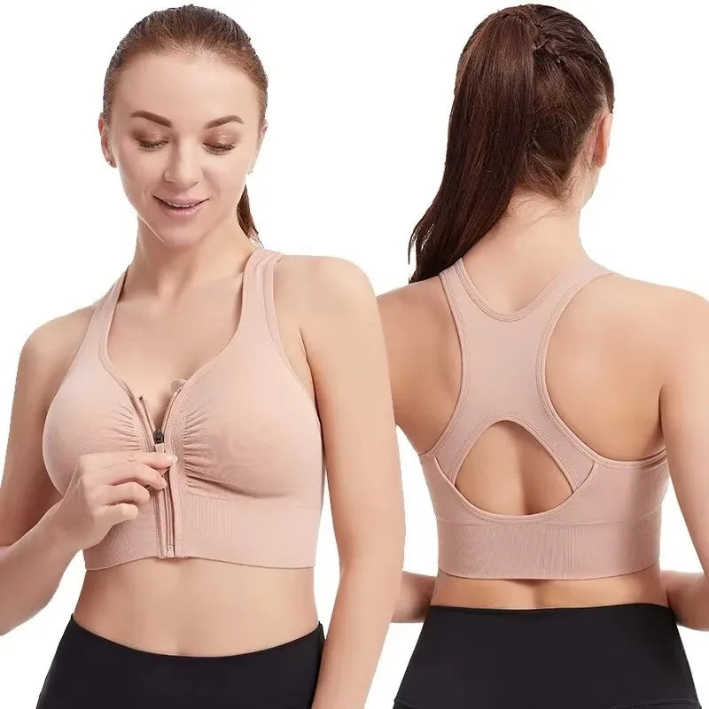 🧘‍♀️ Zipper Front Sports Bra – Fashionable Padded Fitness Gym Top