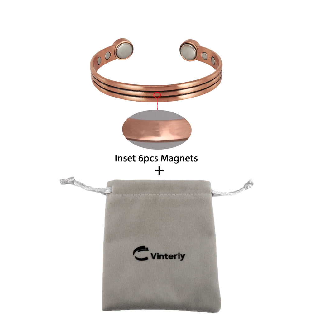 Vinterly Pure Copper Magnetic Bracelet – Adjustable Vintage Bangle for Arthritis Relief