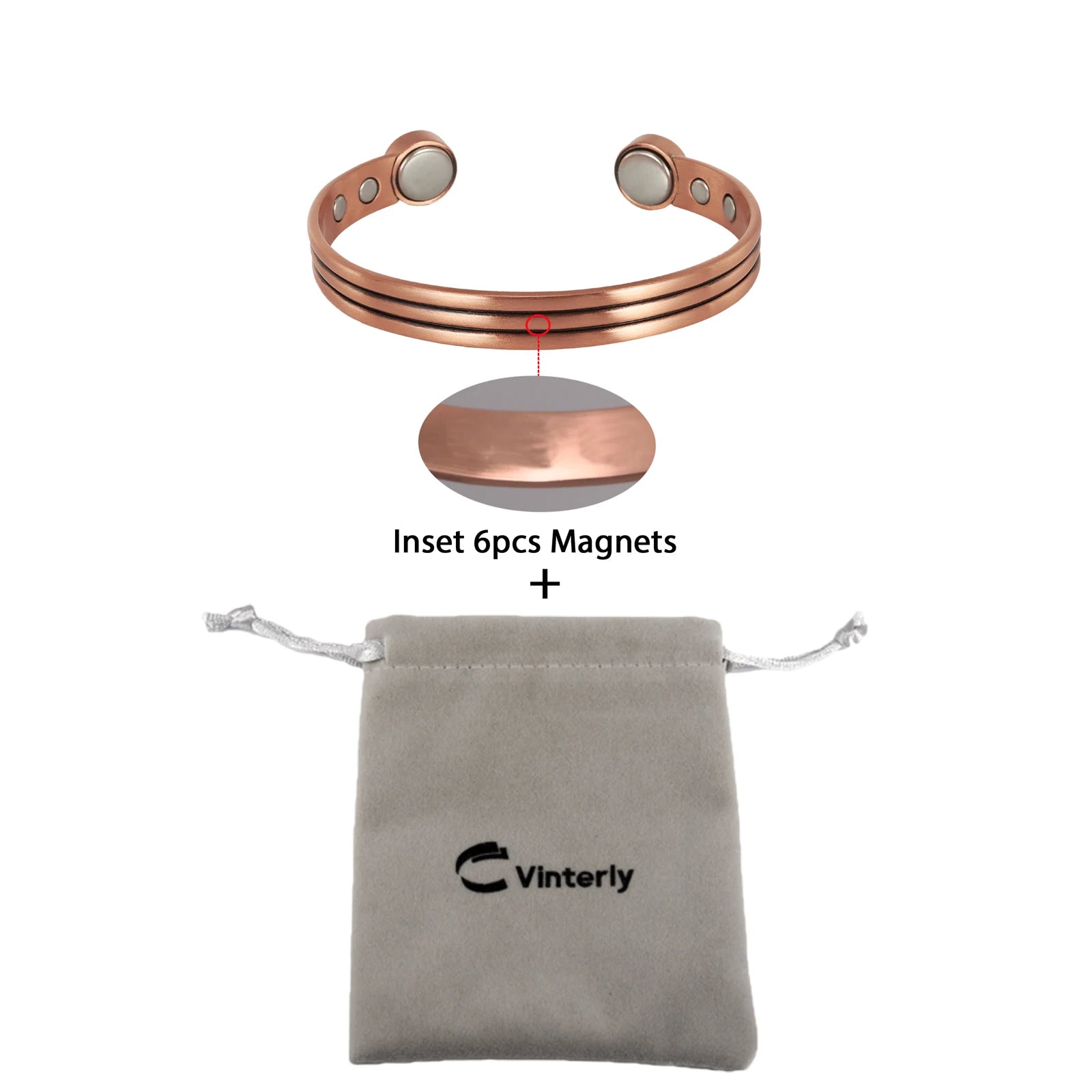 Vinterly Pure Copper Magnetic Bracelet – Adjustable Vintage Bangle for Arthritis Relief