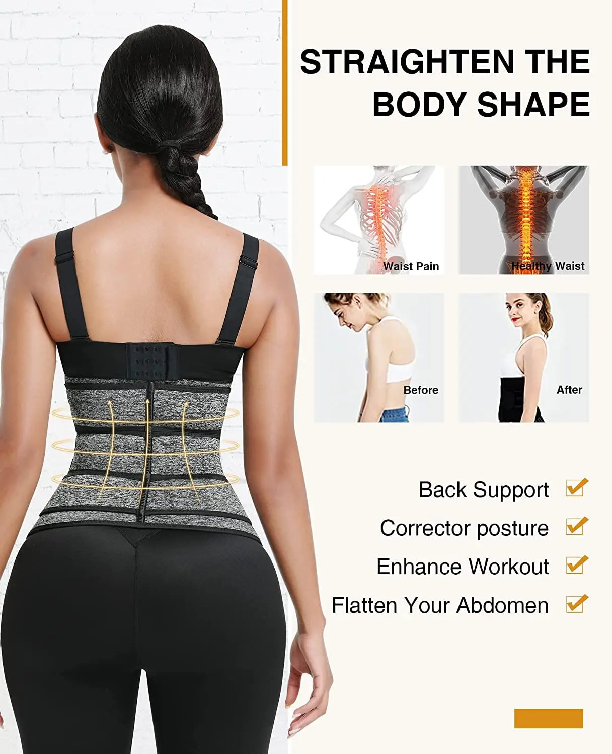 💪 3-Strap Waist Trainer Cincher – Women’s Slimming Sweat Belt for Workouts