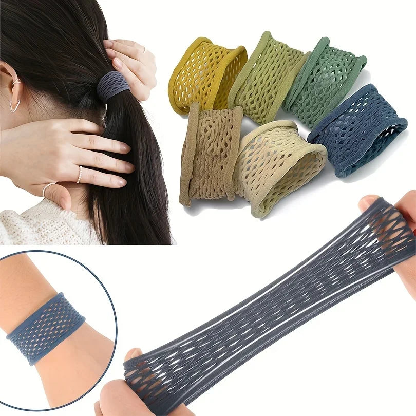 6pcs Elastic Hollow Hair Bands – Wide Solid Color Hair Ties