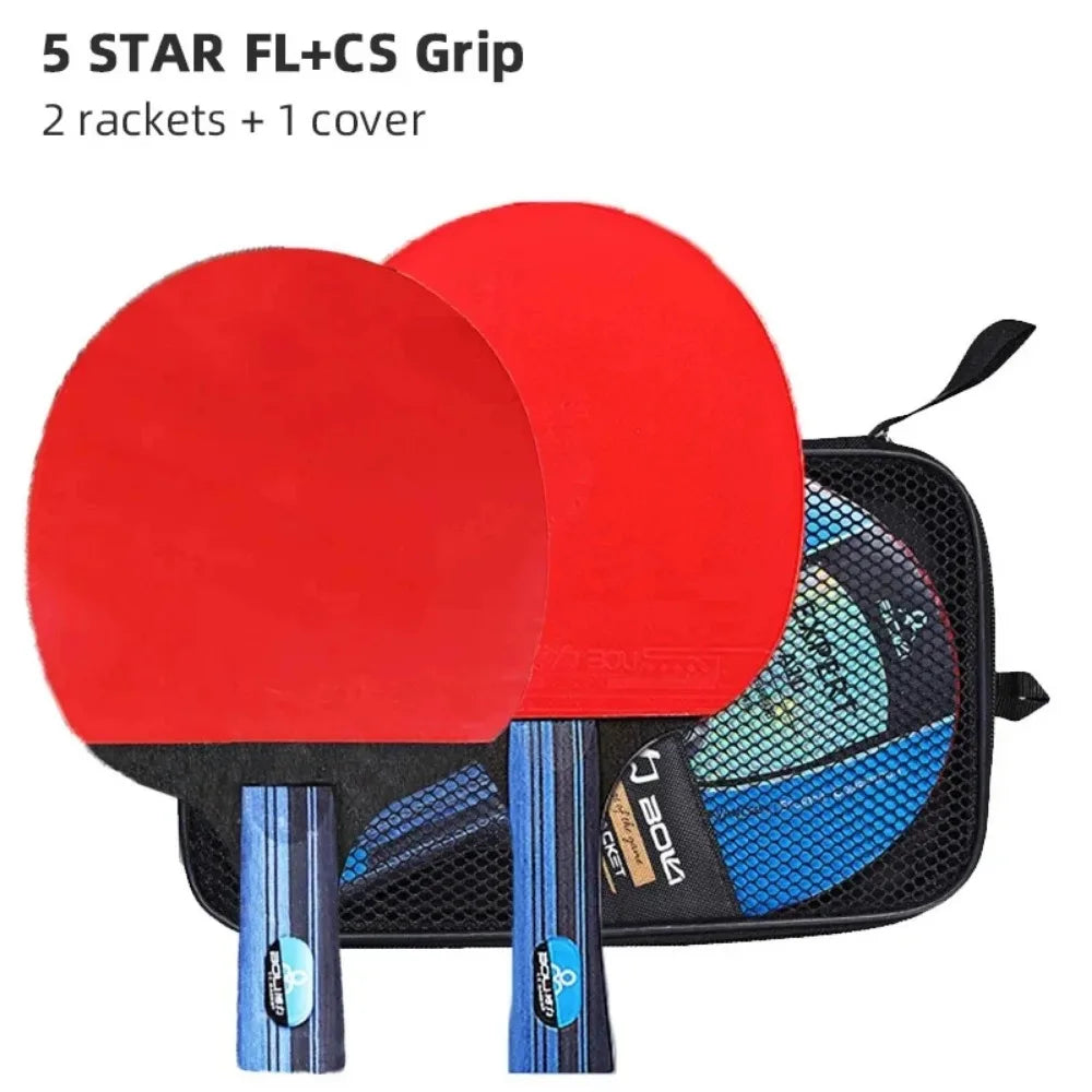 5/6 Star Professional Ping Pong Racket Set – 2 Bats + Bag