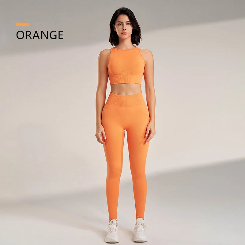 🧵 Seamless Yoga Clothing Set – High Waist Leggings + Fitness Top