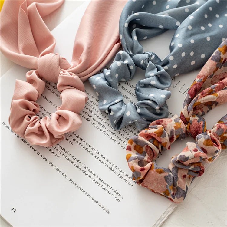 🎀 Leopard Satin Bow Ponytail Scarf – Long Ribbon Hair Tie Scrunchie