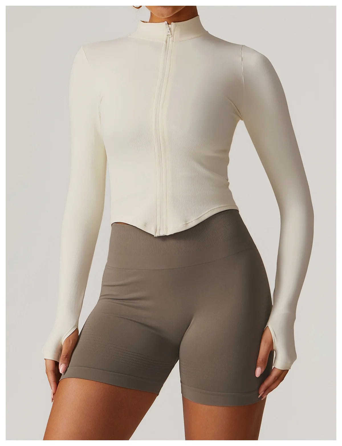 🔥 Women’s Zipper Crop Jacket – Long Sleeve Yoga Sports Top