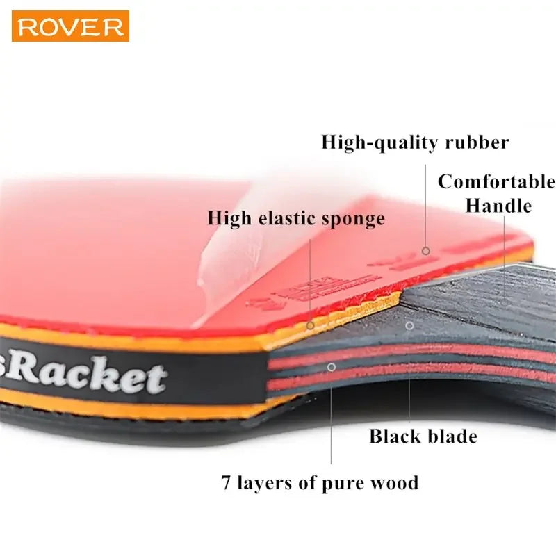 5/6 Star Professional Ping Pong Racket Set – 2 Bats + Bag