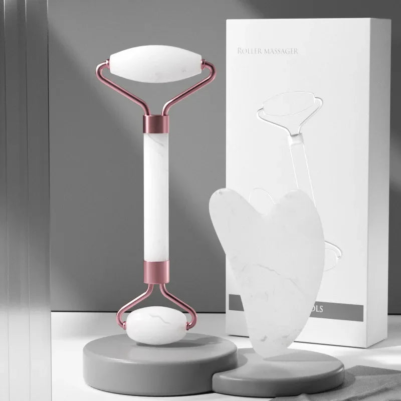 2Pcs Gua Sha & Face Roller Set – Jade Massage Tool for Skin Lifting & Anti-Aging
