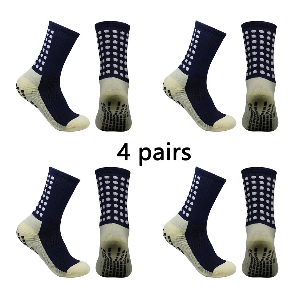 4 Pairs Men’s Soccer Grip Socks – Anti-Slip Football Training & Basketball Sports Socks