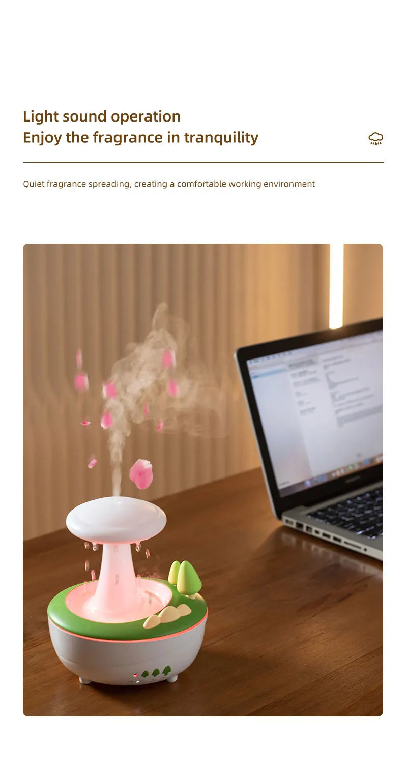 Mushroom Raindrop Aroma Diffuser – Night Light Essential Oil Humidifier for Home