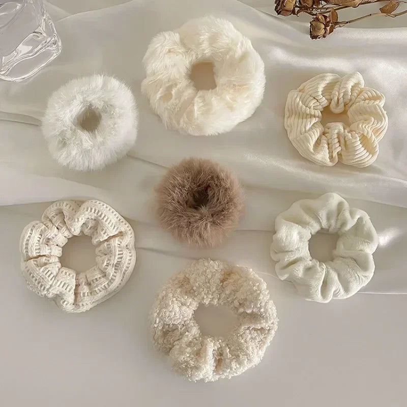 7pcs Fuzzy Knit Scrunchies – Soft Elastic Hair Bands for Girls