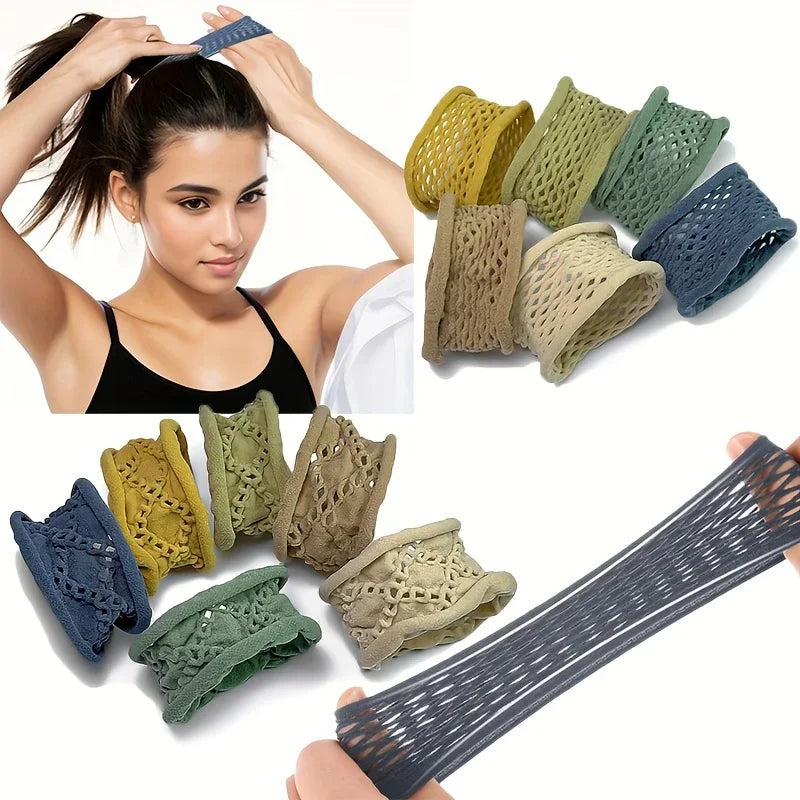 6pcs Elastic Hollow Hair Bands – Wide Solid Color Hair Ties