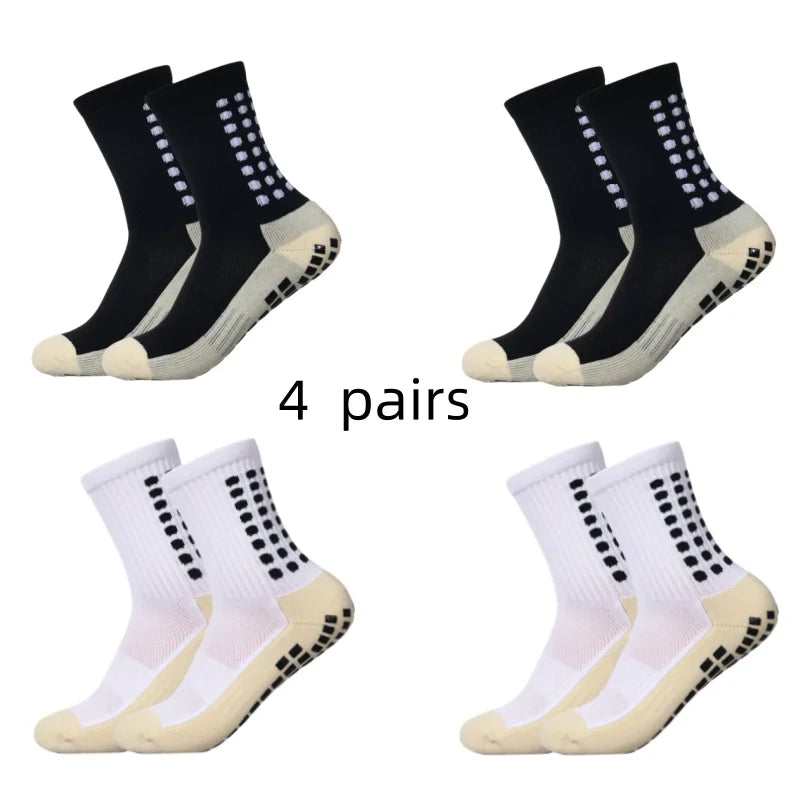 4 Pairs Men’s Soccer Grip Socks – Anti-Slip Football Training & Basketball Sports Socks
