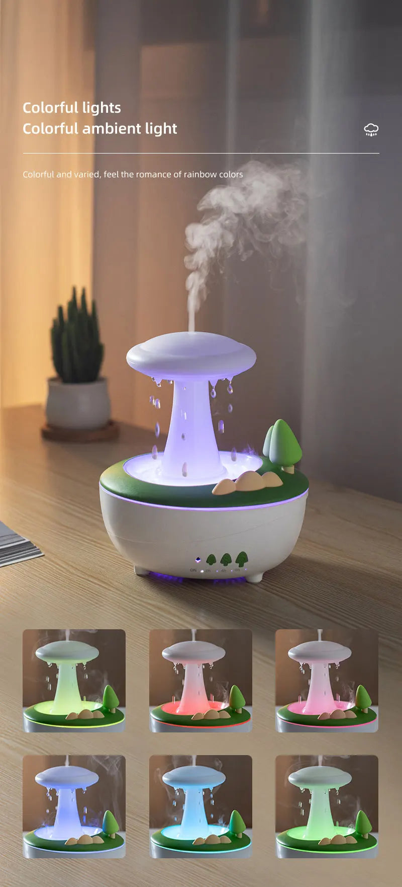 Mushroom Raindrop Aroma Diffuser – Night Light Essential Oil Humidifier for Home