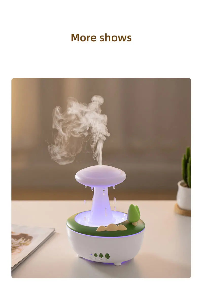 Mushroom Raindrop Aroma Diffuser – Night Light Essential Oil Humidifier for Home