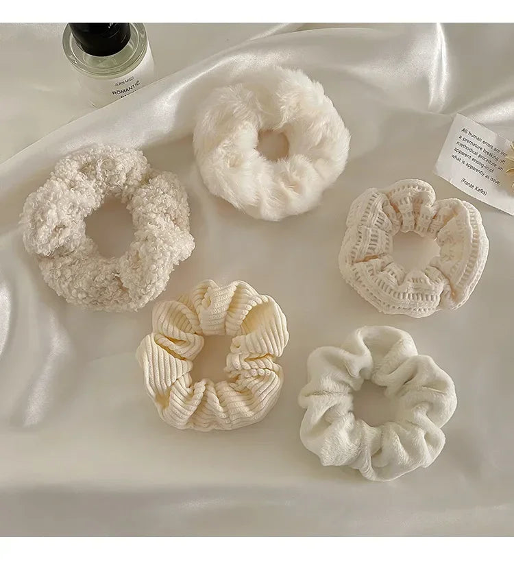 7pcs Fuzzy Knit Scrunchies – Soft Elastic Hair Bands for Girls