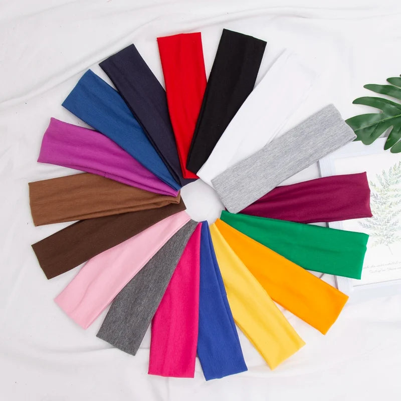 Elastic Cotton Yoga Headbands – Solid Colour Stretch Hair Bands for Sports & Fitness