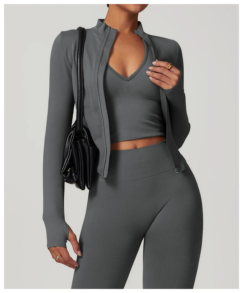 Women’s Zipper Crop Jacket – Long Sleeve Yoga Sports Top for Workout & Gym