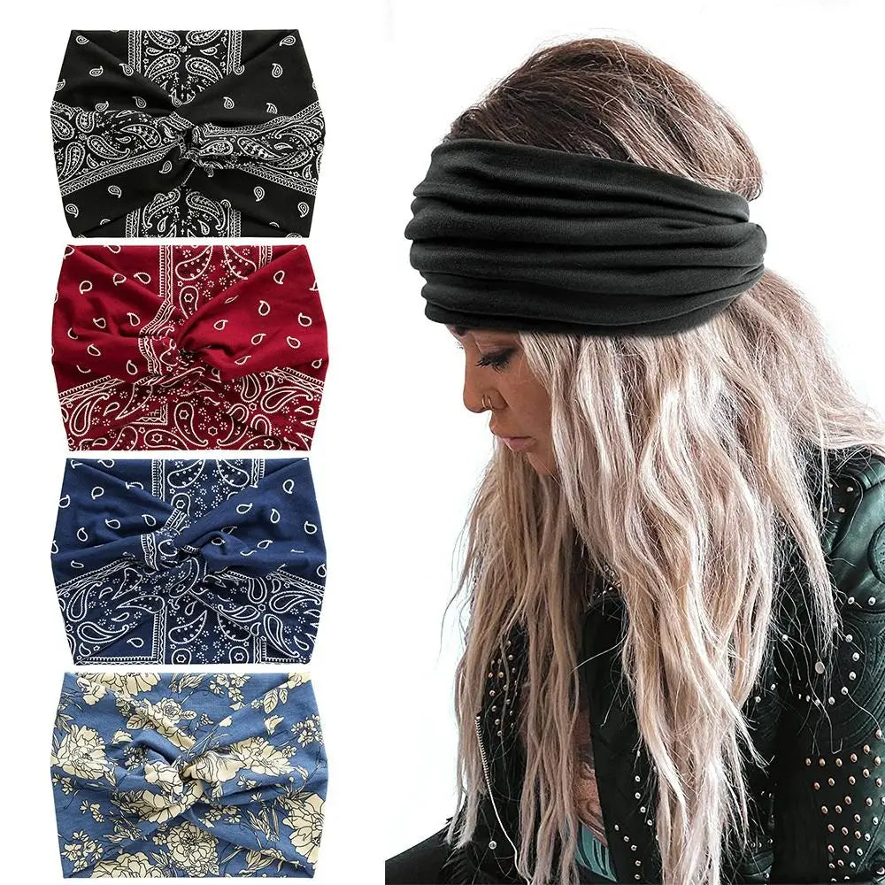 Colorful Wide Workout Headbands – Extra Large Boho Turban Wraps