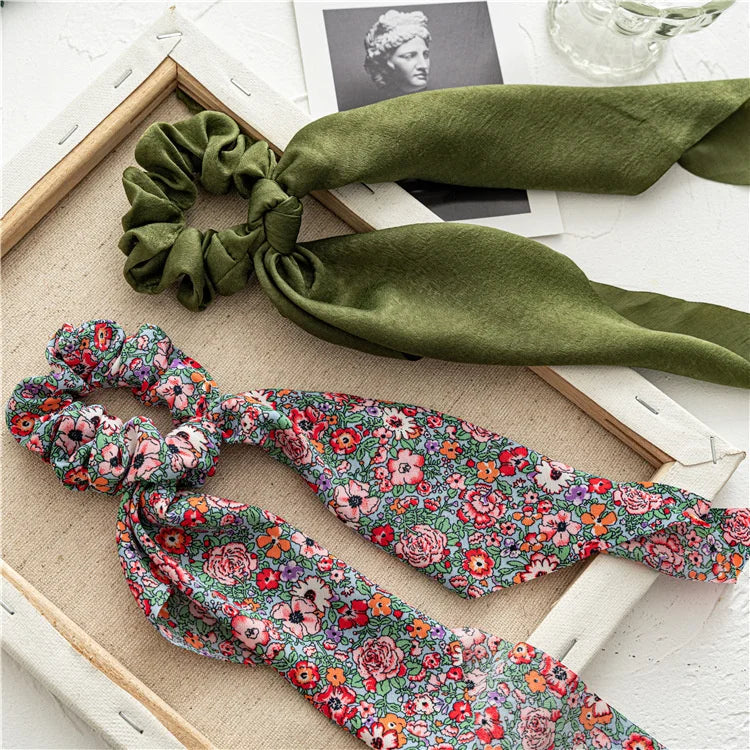 🎀 Leopard Satin Bow Ponytail Scarf – Long Ribbon Hair Tie Scrunchie
