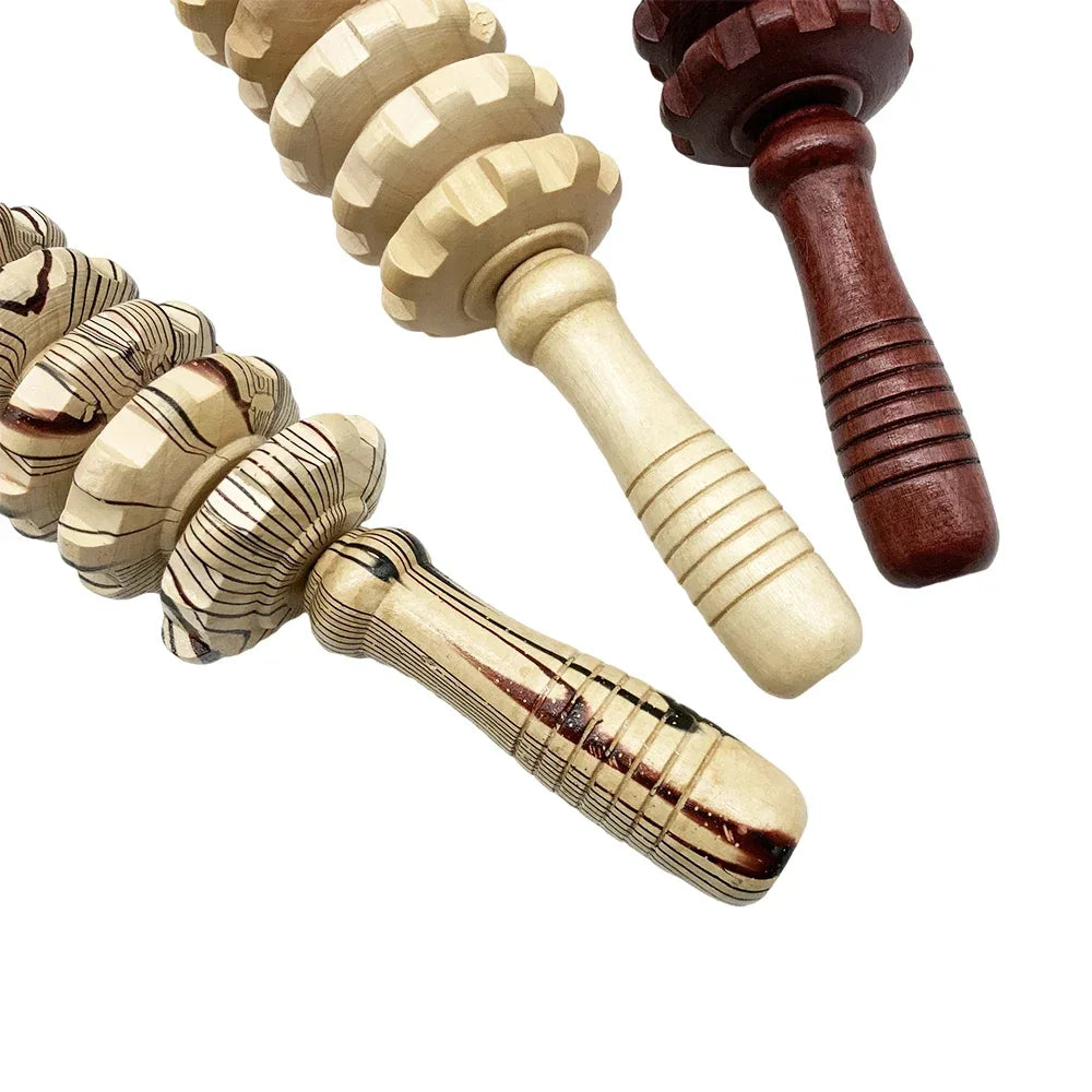Wooden Slimming Roller Massager – 9/12-Wheel Body Shaper for Legs & Back