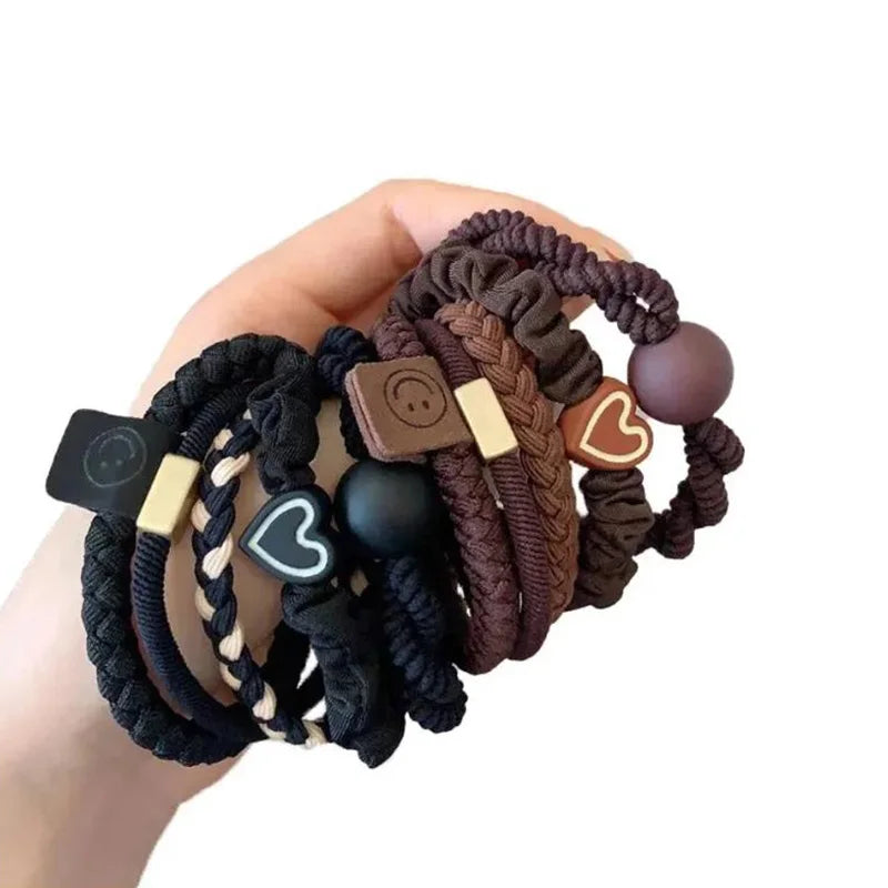 10pcs High Elastic Hair Bands Set – Simple Leather Ponytail Holders