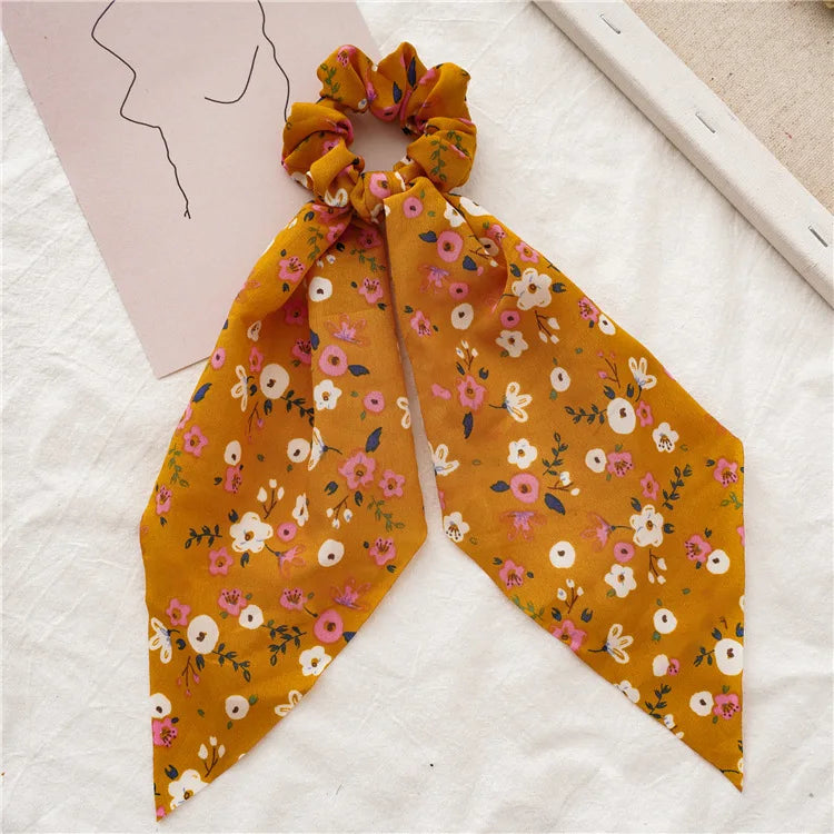 🎀 Leopard Satin Bow Ponytail Scarf – Long Ribbon Hair Tie Scrunchie