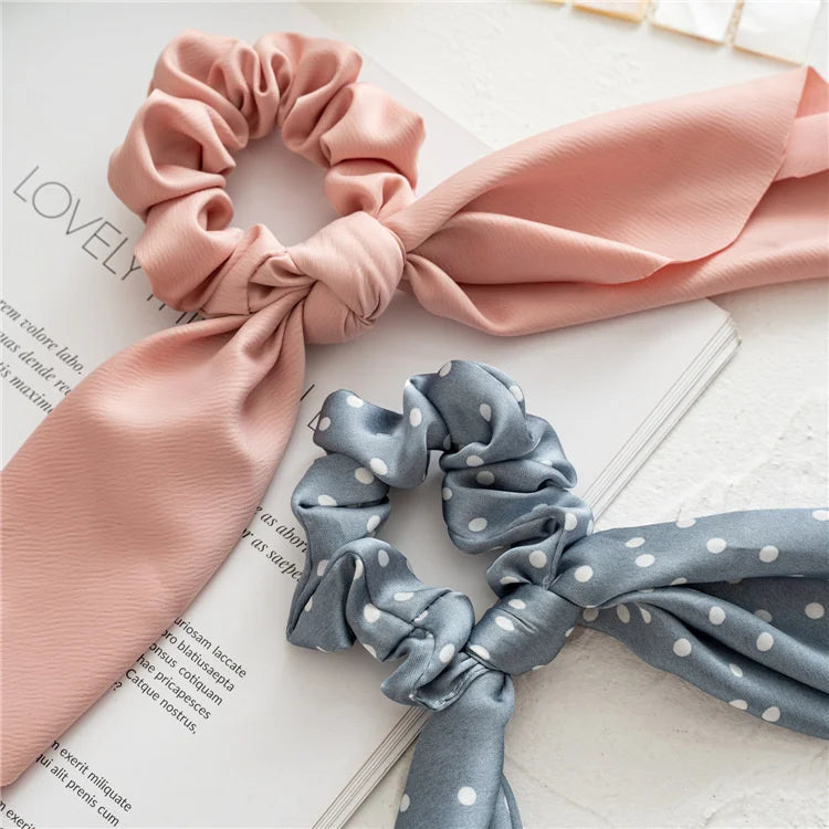 🎀 Leopard Satin Bow Ponytail Scarf – Long Ribbon Hair Tie Scrunchie