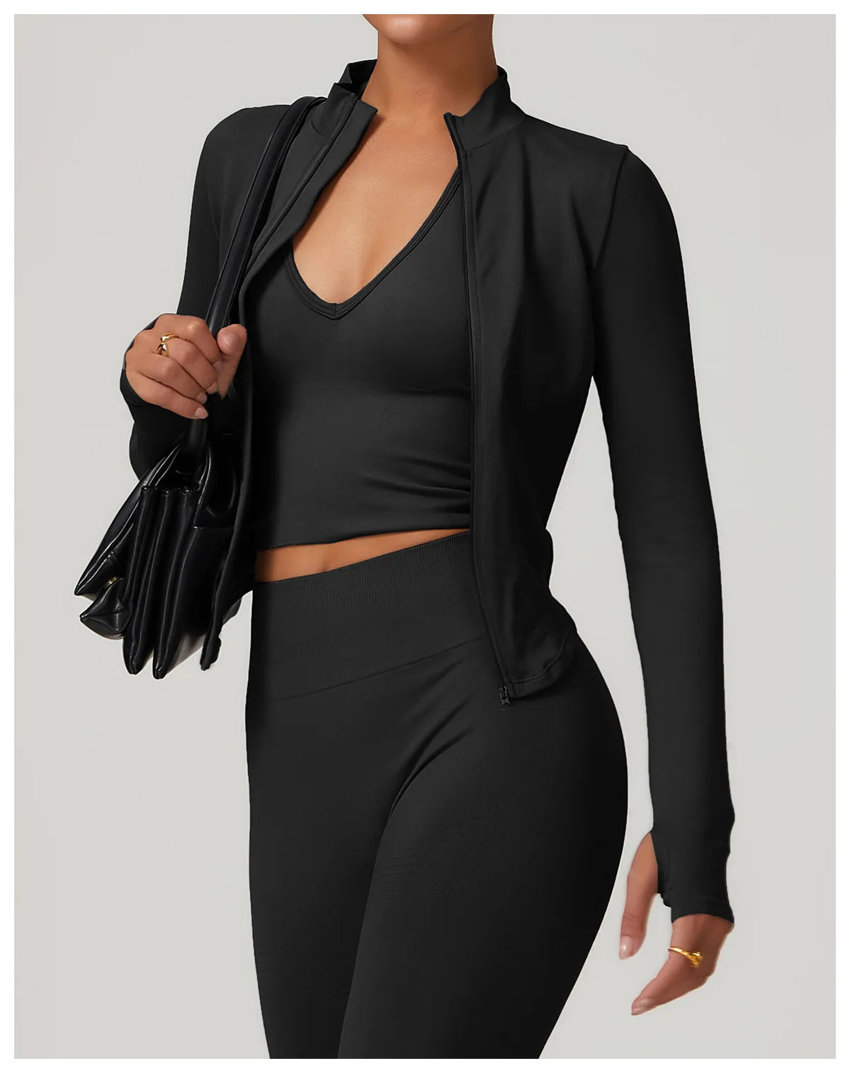 🔥 Women’s Zipper Crop Jacket – Long Sleeve Yoga Sports Top