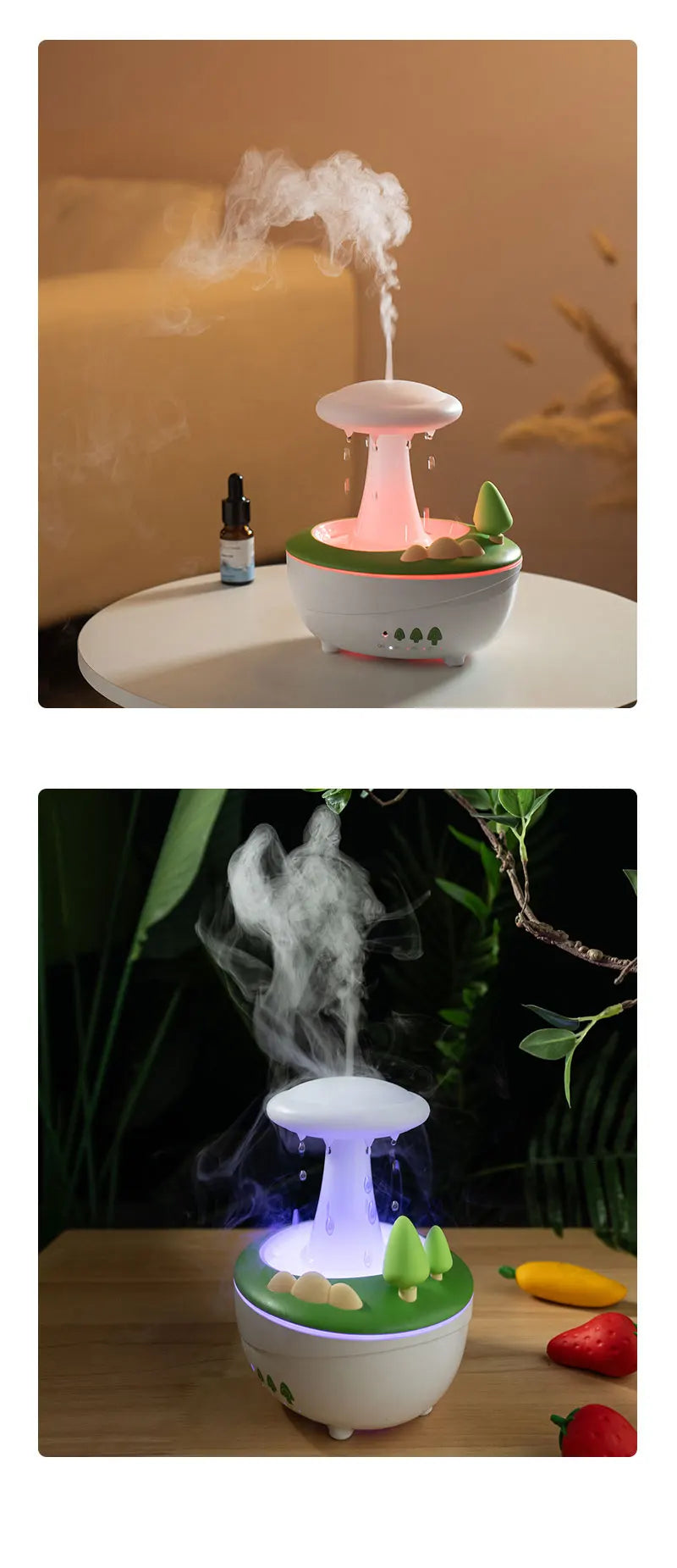 Mushroom Raindrop Aroma Diffuser – Night Light Essential Oil Humidifier for Home