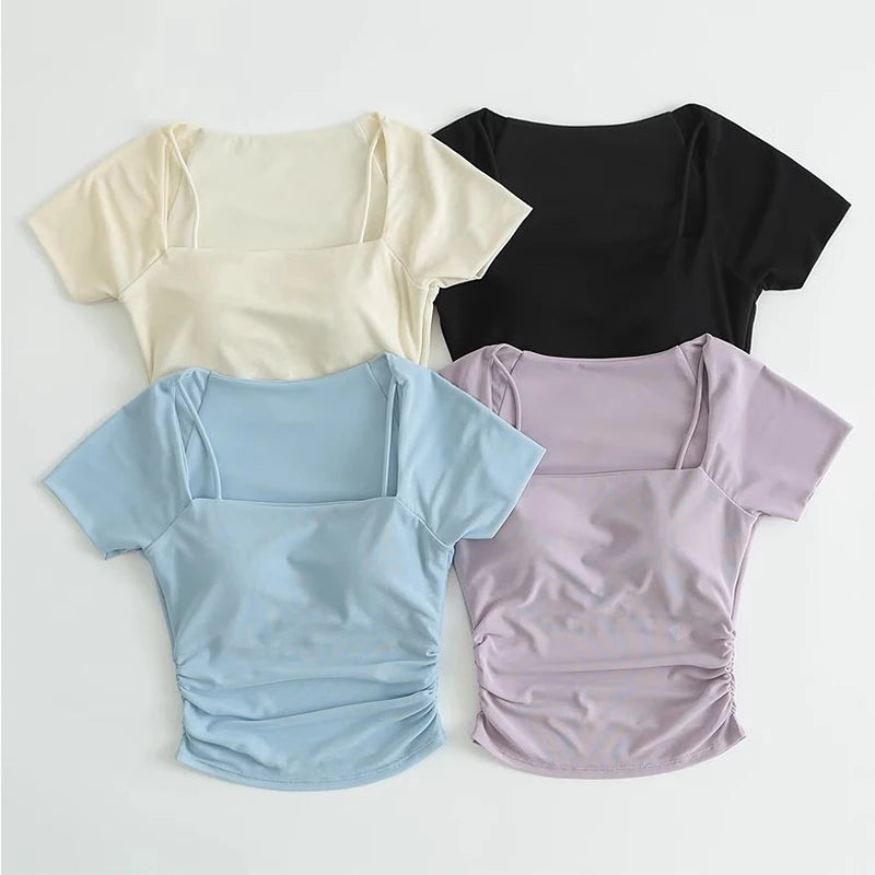 💪 Short Sleeve Padded Yoga Shirt – Sports Crop Top T-Shirt for Women