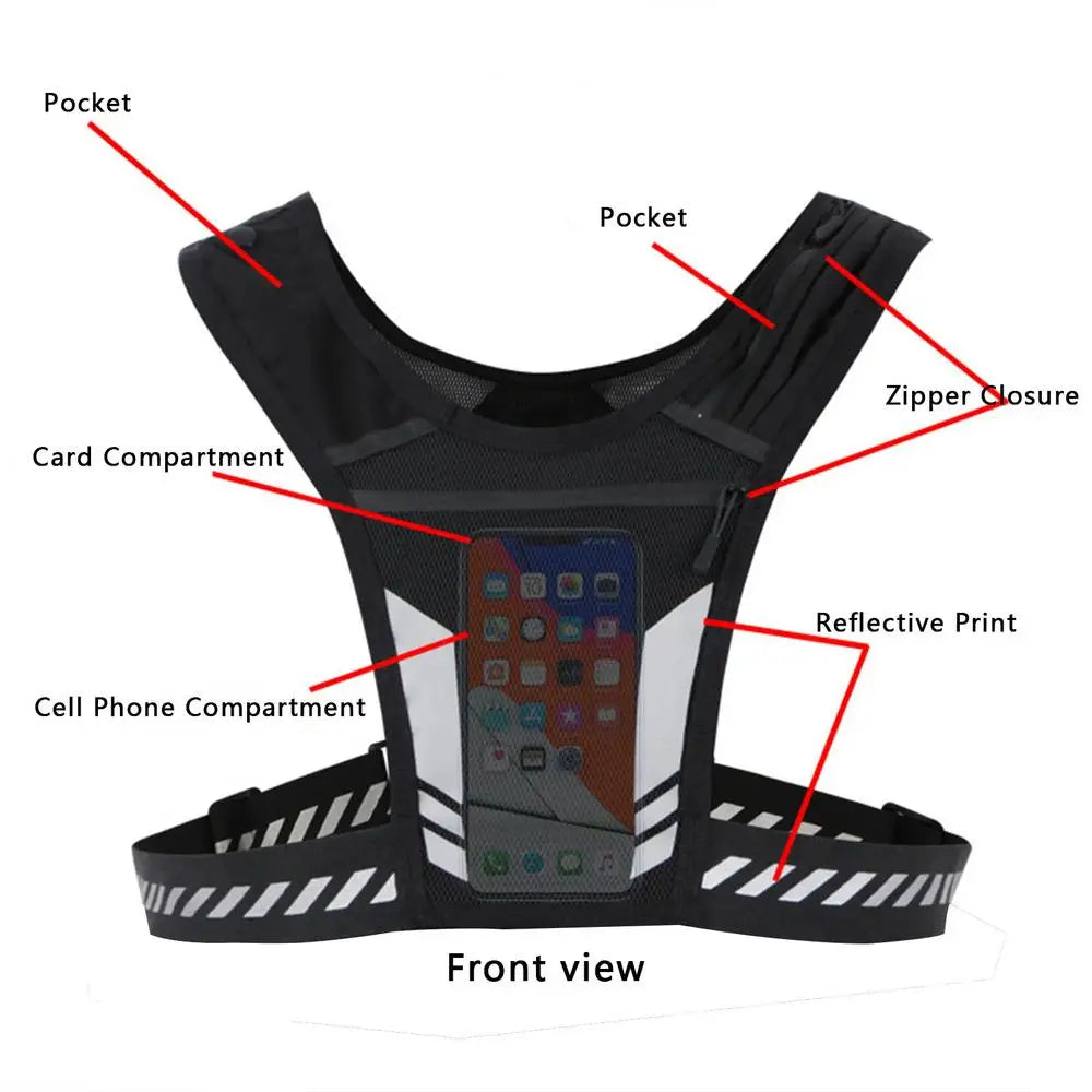 Reflective Running Vest w/ Bottle Holder – Lightweight Hydration Pack for Jogging