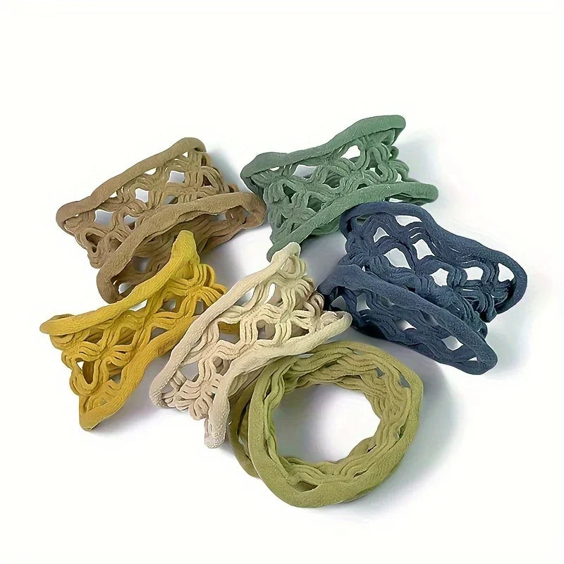 6pcs Elastic Hollow Hair Bands – Wide Solid Color Hair Ties