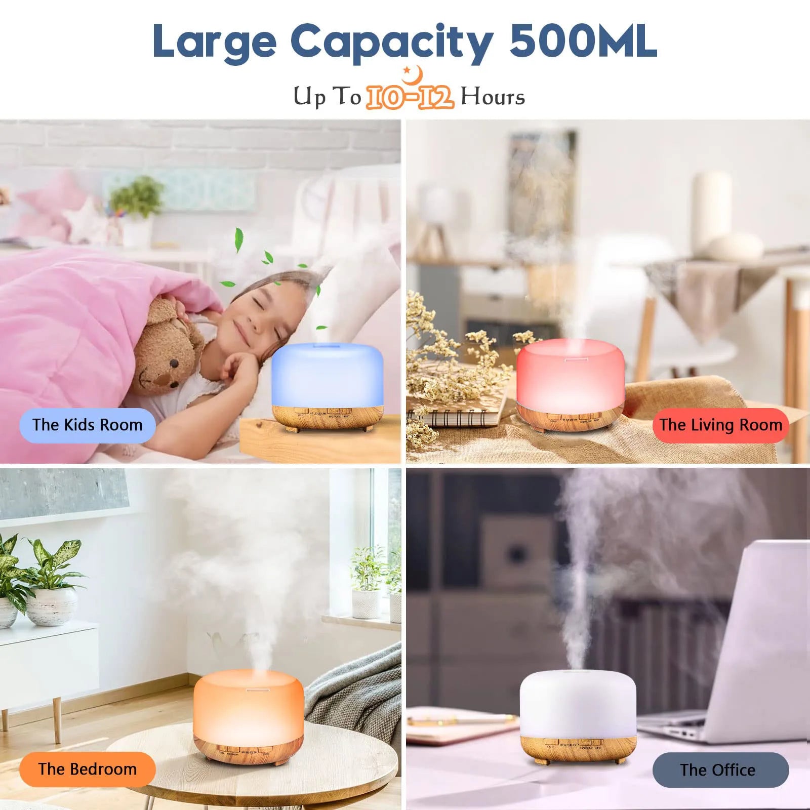 500ml Essential Oil Diffuser – Remote Control Aromatherapy Ultrasonic Humidifier for Home & Office